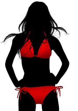 çekici bir kadın seksi kırmızı bikini