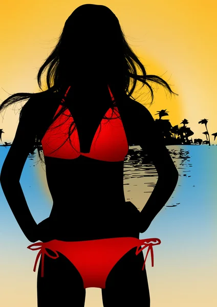 Attraente donna in bikini rosso sexy — Foto Stock