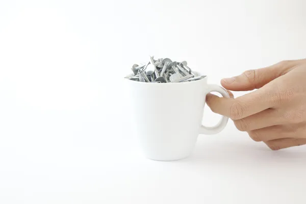 stock image Woman Picks up Coffee Cup of Nails