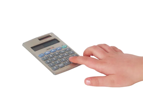 Palm of the child and the calculator — Stock Photo, Image