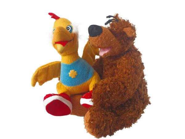 Zacht stuk speelgoed een beer en een eend — Stockfoto