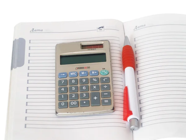 Organizador, calculadora y pluma — Foto de Stock