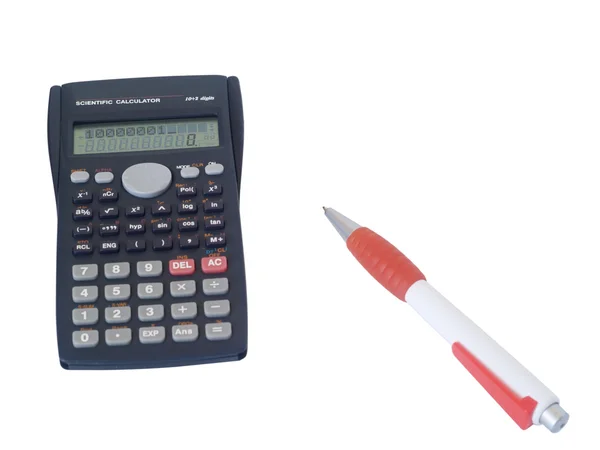 Kalkulator i pióra — Zdjęcie stockowe