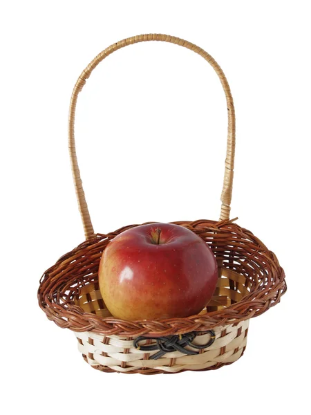 Mały kosz z prętem i jabłkiem — Zdjęcie stockowe