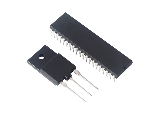 De microcontroller en transistor Stockafbeelding