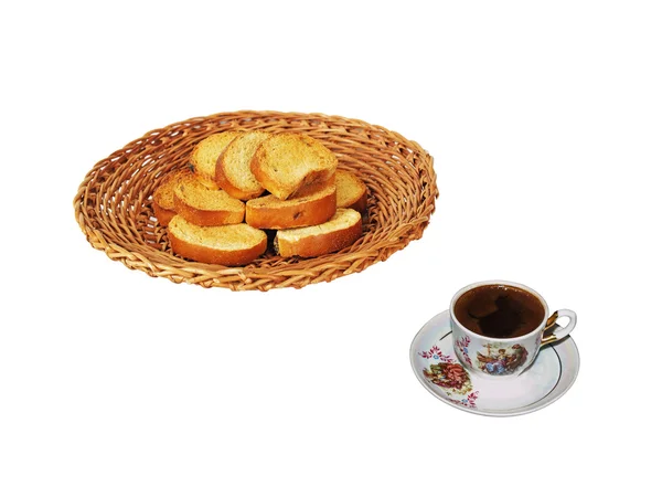 Crackers sur une assiette pour et une tasse de café — Photo