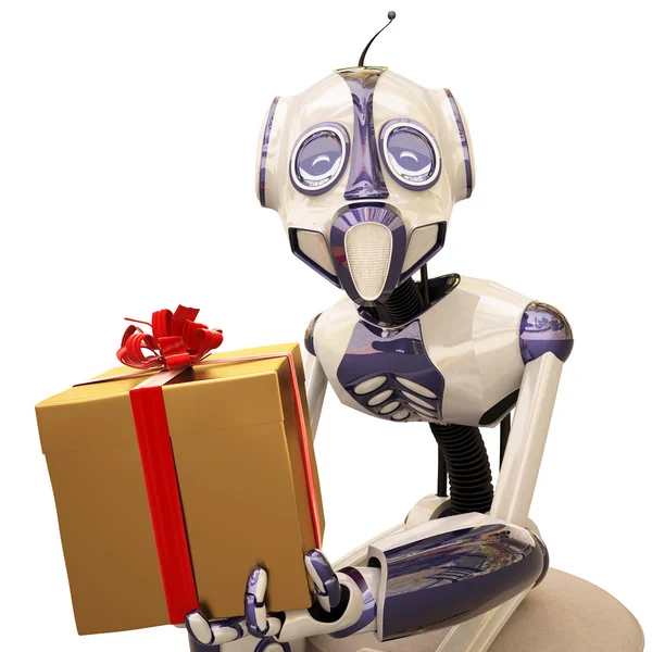 Робот и подарок — стоковое фото