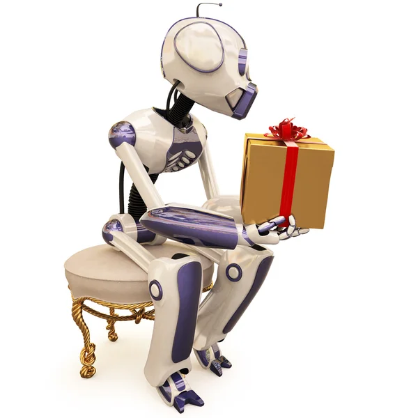 Roboter und Geschenk — Stockfoto