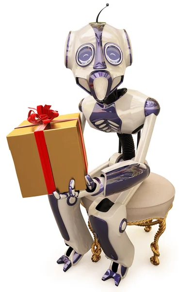 Robot ve hediye — Stok fotoğraf