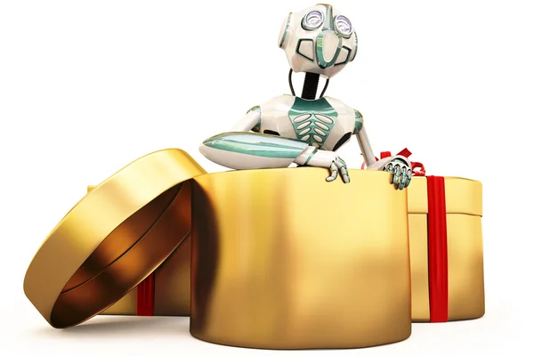 Robot a dárek — Stock fotografie