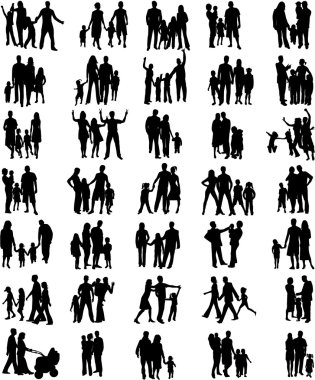 Families black silhouettes collection clipart