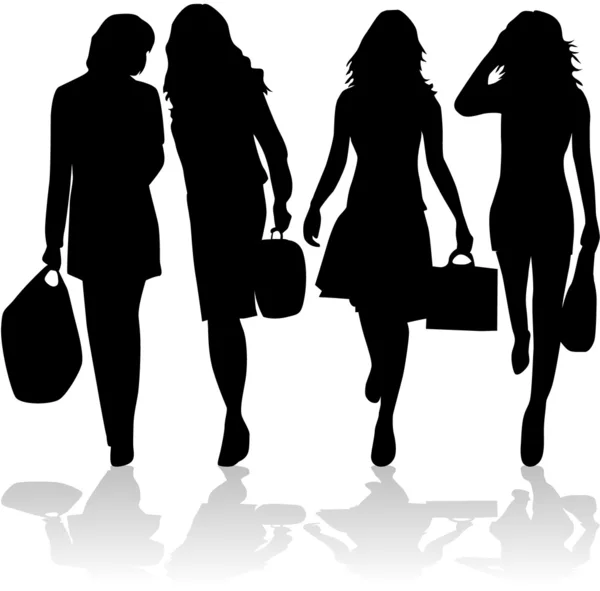 Moderiktiga kvinnor går shopping — Stock vektor