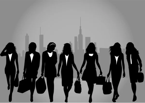 Shopping Girls. Urbaner Hintergrund. — Stockvektor