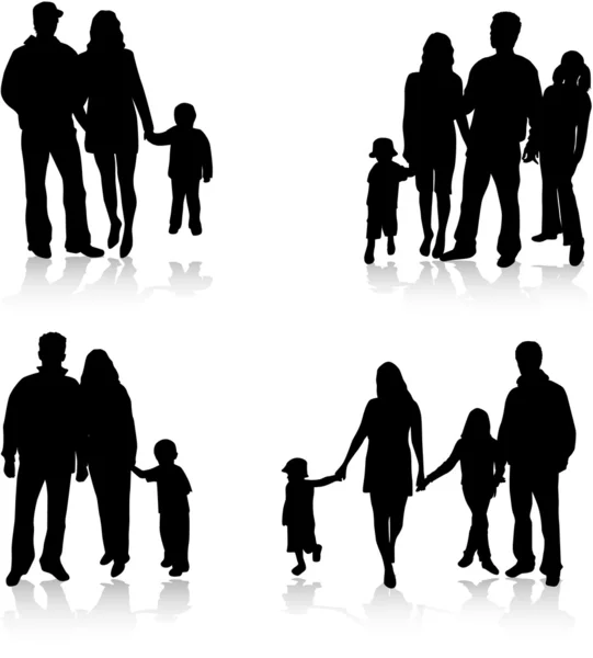 Siluety rodičů s dětmi — Stockový vektor