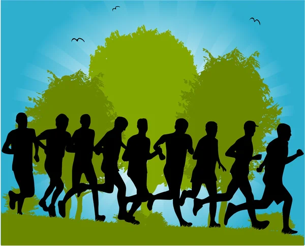 Grupo de correr por el parque — Archivo Imágenes Vectoriales