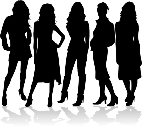 Fashion women 5 silhouettes vector — Stock Vector