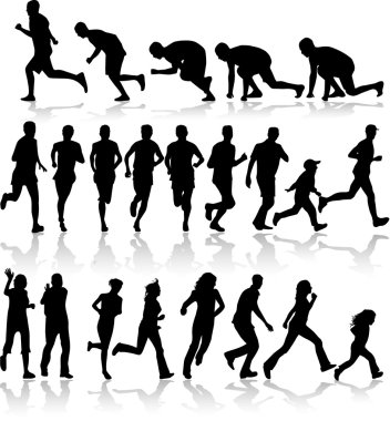 Running - black silhouettes clipart