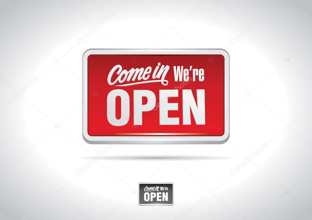 Come in we're open placard icon