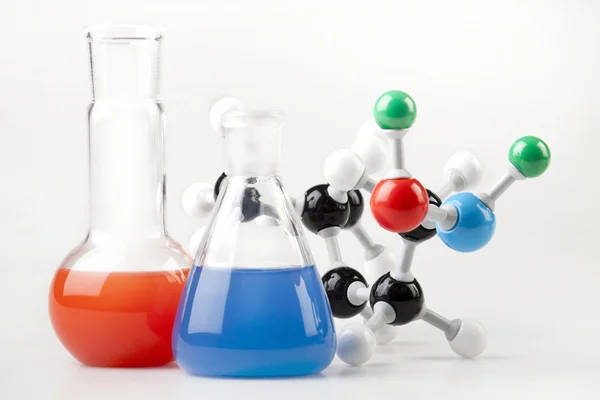 Molecular Chain and Flasks — Stock Photo, Image