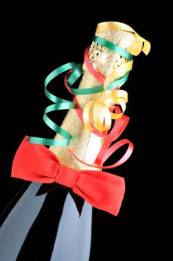 Champagne Bottle with RedBow Tie clipart
