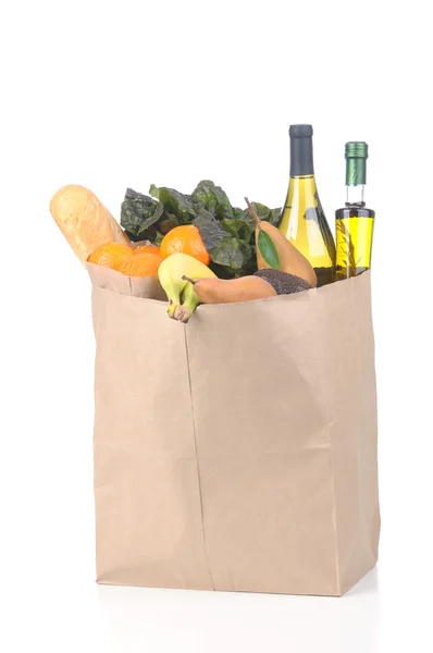 Élelmiszerbolt táska zöldség- és bor — Stock Fotó