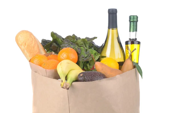 Kruidenier zak groenten en wijn — Stockfoto