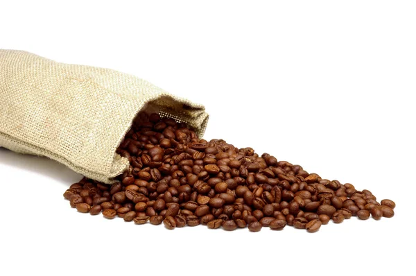 Saco de arpillera y granos de café — Foto de Stock