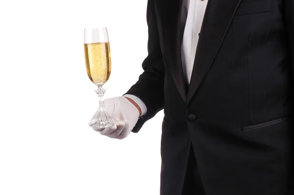 Людина в смокінгу з шампанським — стокове фото