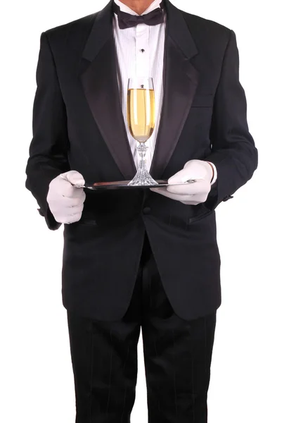 Uomo in smoking con champagne — Foto Stock