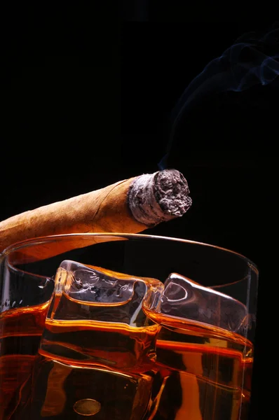 Zigarre auf Whiskey — Stockfoto