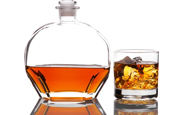 Whiskey Decanter and Glass of Ice — Stock Photo, Image