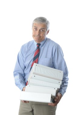 Overworked Businessman Stack of Books clipart