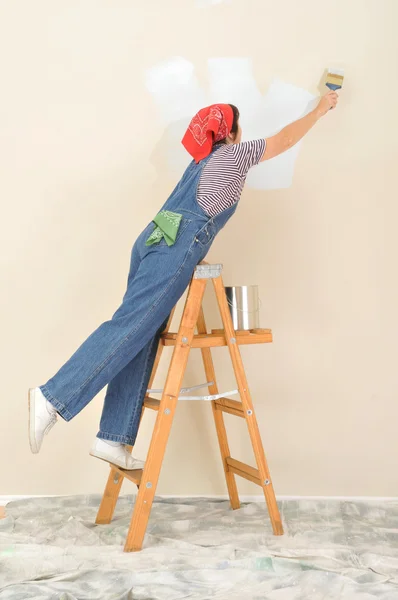 Woman on Ladder Painting — Stock Photo, Image