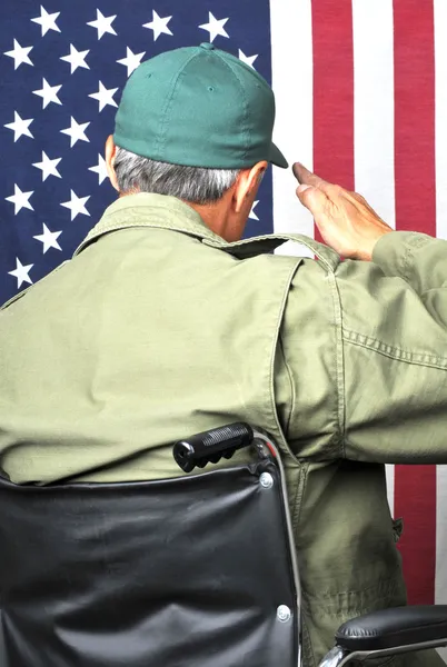Veteran in Wheelchair Saluting — Stock Photo, Image