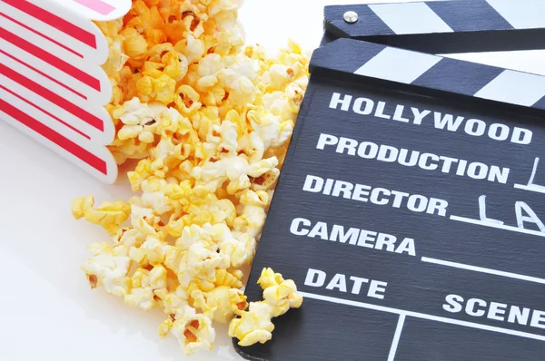 Popcorn and Clapboard — Stock Photo, Image