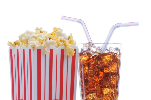 Popcorn Soda and Straws — Stock Photo, Image