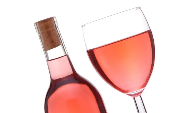 Blush vin flaska och glas — Stockfoto