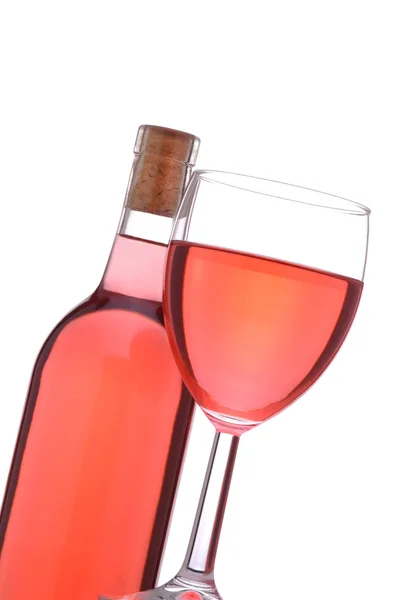 Blush garrafa de vinho e vidro — Fotografia de Stock