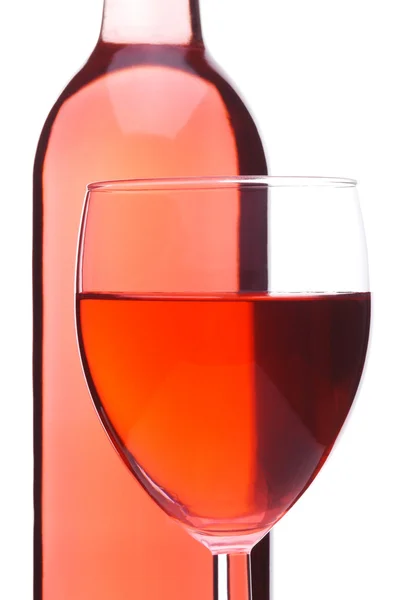 Blush garrafa de vinho e vidro — Fotografia de Stock