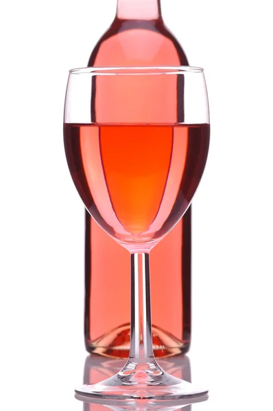 Blush Wine Bottle And Glass — Zdjęcie stockowe