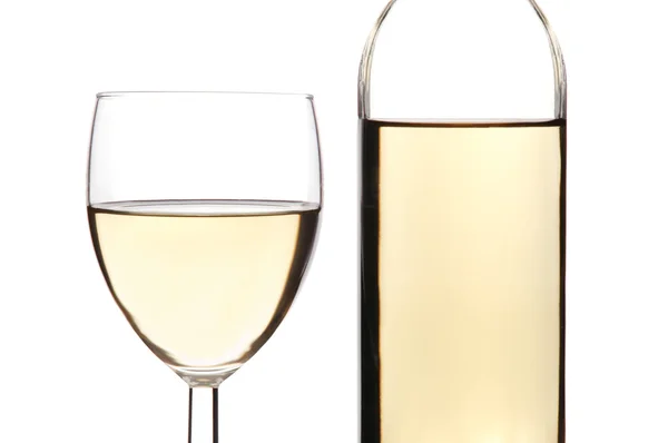 Garrafa de vinho branco e vidro — Fotografia de Stock