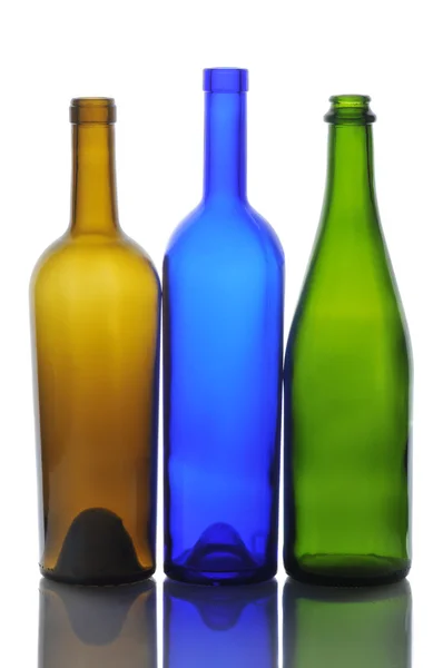 Tre bottiglie di vino vuote — Foto Stock