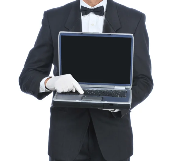 Butler avec ordinateur portable — Photo