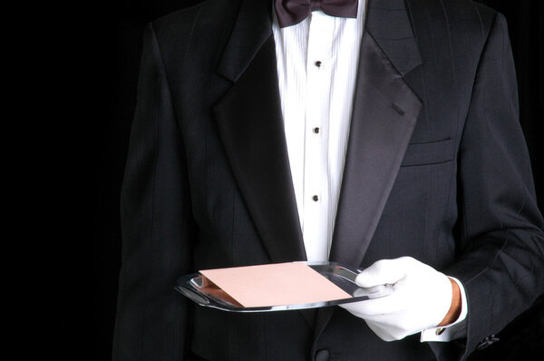 Butler with Tray and Envelope