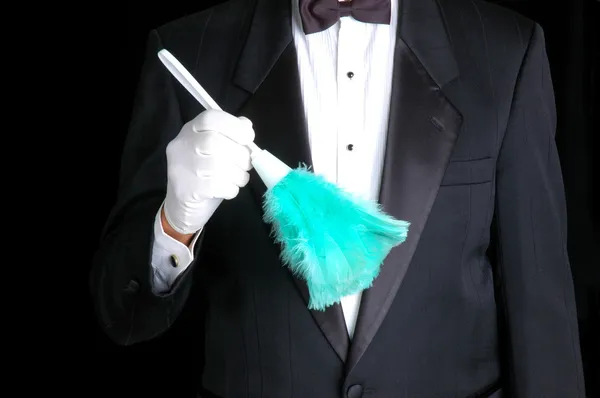 Butler with Duster — Stock Photo, Image