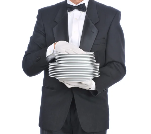 Butler with Plates — Stock Photo, Image