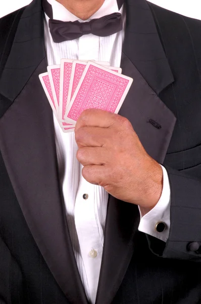 Mann im Smoking mit Karten — Stockfoto