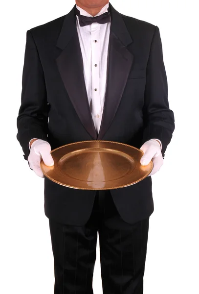 Man in Tuxedo with Tray — Stock Photo, Image