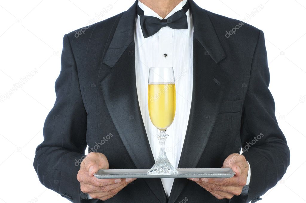Man in Tuxedo Champagne on Tray