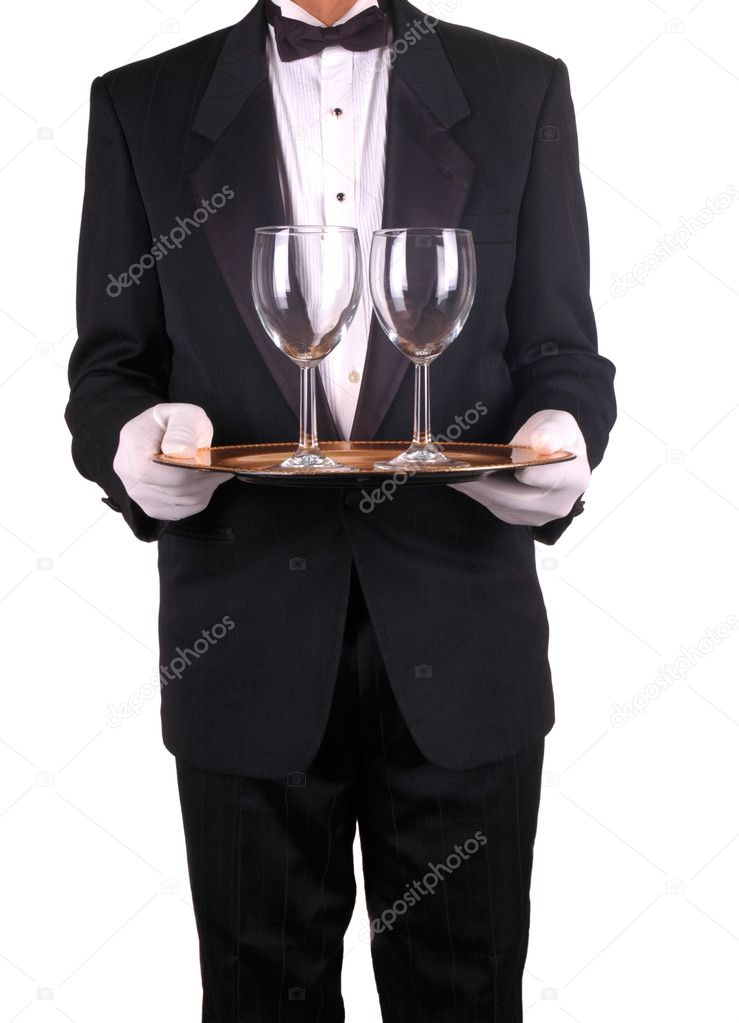 Waiter and Tray with Wine Glasses